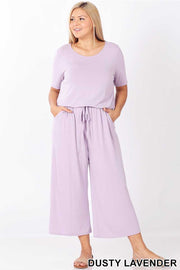 RP-L {Jump For Joy} Dusty Lilac Jumpsuit with Tie Neck/Elastic Waist PLUS SIZE 1X 2X 3X ***FLASH SALE***