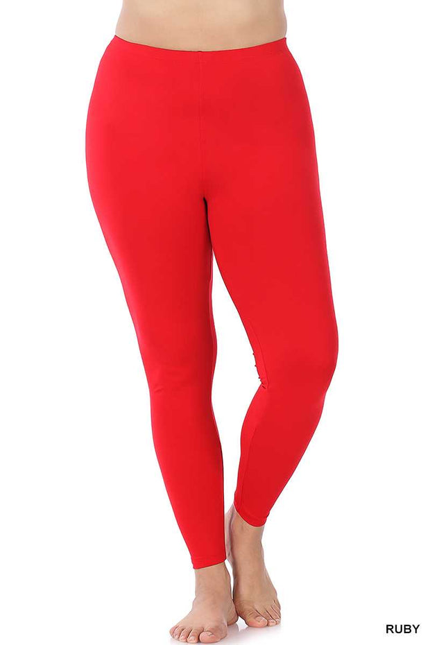 LEG-98  {Bend My Way} Red "Butter Soft" Full Length Leggings PLUS SIZE 1X 2X 3X