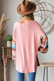 54 CP-T {Cool Desert Vibes} Blush Aztec Print Top PLUS SIZE 1X 2X 3X