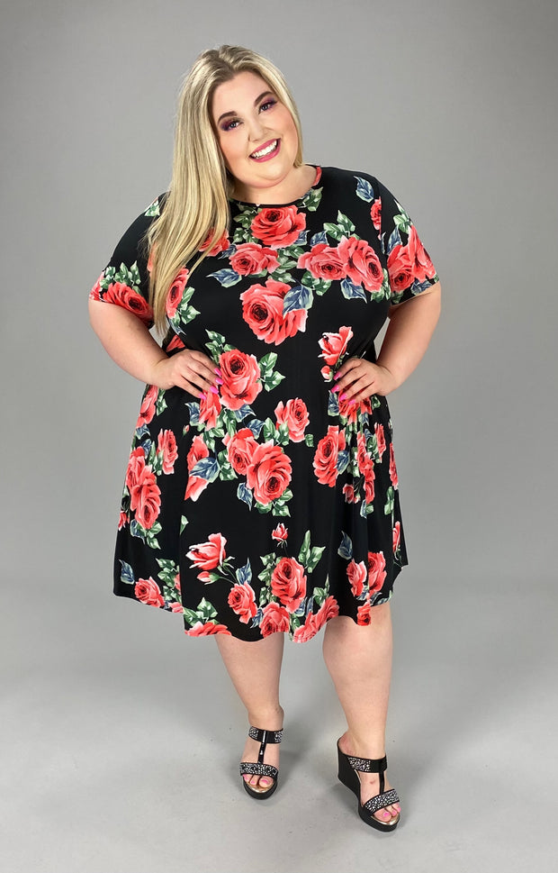 29 PSS-I {Dreaming Of Roses} ***SALE*** Black Rose Print Dress EXTENDED PLUS SIZE 3X 4X 5X