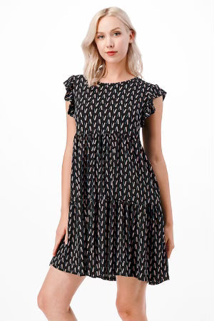 27 PSS-A {Camera Ready}***SALE*** Black Printed Tiered Dress PLUS SIZE 1X 2X 3X