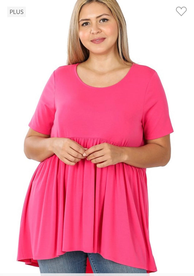 34 SSS-A {Feeling The Love} Fuchsia Babydoll Hi-Low Tunic PLUS SIZE 1X 2X 3X