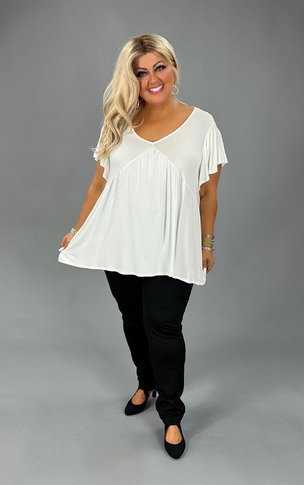 40 SSS-V {Be A Good One} Ivory V-Neck Babydoll Top PLUS SIZE XL 2X 3X