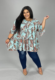 27 PQ-A {As Good As it Gets} Mint Paisley Tiered Top  CURVY BRAND!!!  EXTENDED PLUS SIZE 3X 4X 5X 6X