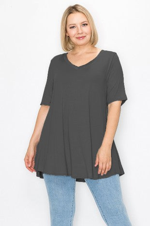 48 SSS {Charcoal Staple} Charcoal V-Neck Top EXTENDED PLUS SIZE 3X 4X 5X