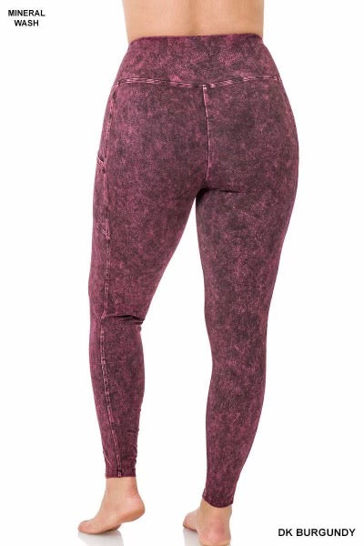 BIN 99 {Pretty On Me} Dark Burgundy Mineral Wash Yoga Pants PLUS SIZE 1X 2X 3X