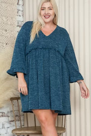 92 PQ-M {The Right Addition} Teal V-Neck Babydoll Dress SALE!! PLUS SIZE 1X 2X 3X