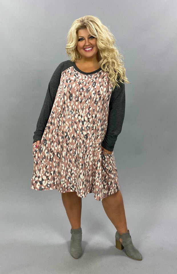 18 CP-P {Hidden Away} ***FLASH SALE***Grey Blush Animal Print Dress CURVY BRAND EXTENDED PLUS SIZE 3X 4X 5X 6X