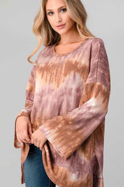 PLS-B {Anywhere But Here} Mauve Mocha Tie Dye Knit Tunic PLUS SIZE XL 2X 3X