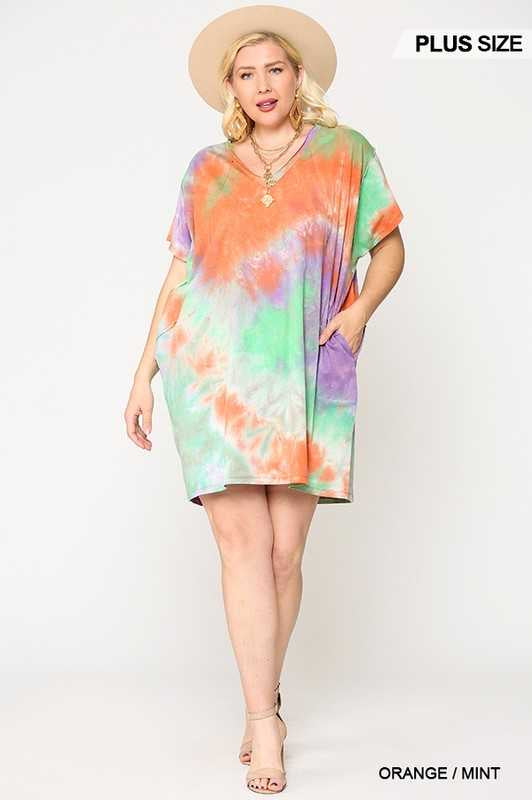 65 PSS-P {Dearest Friend}  Mint Orange Tie Dye Tunic PLUS SIZE XL 1X 2X