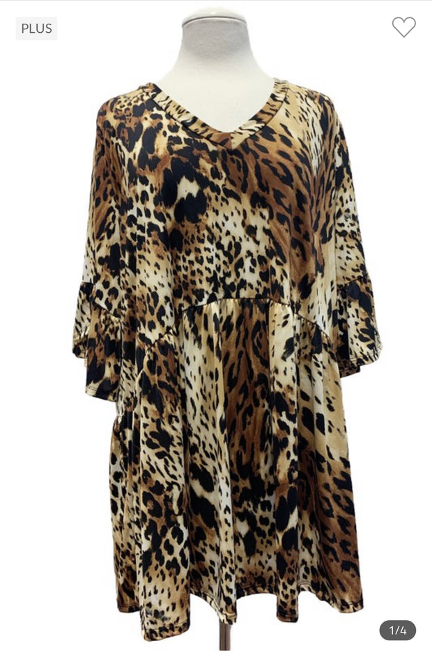 95 PQ-G {Leopard Feels} Leoaprd Print Babydoll Top EXTENDED PLUS SIZE 1X 2X 3X 4X 5X