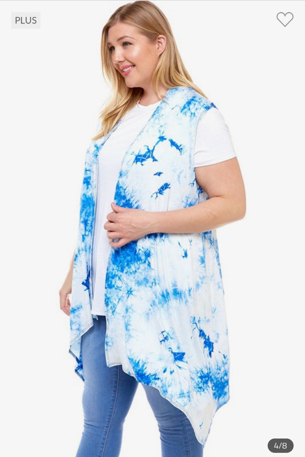 31 OT-H {Trendsetter} White/Blue Tie Dye Vest PLUS SIZE 1X 2X 3X