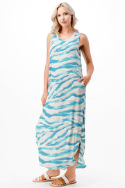 LD-D {All Over Again} Aqua Printed Sleeveless***SALE*** Long Dress PLUS SIZE 1X 2X 3X