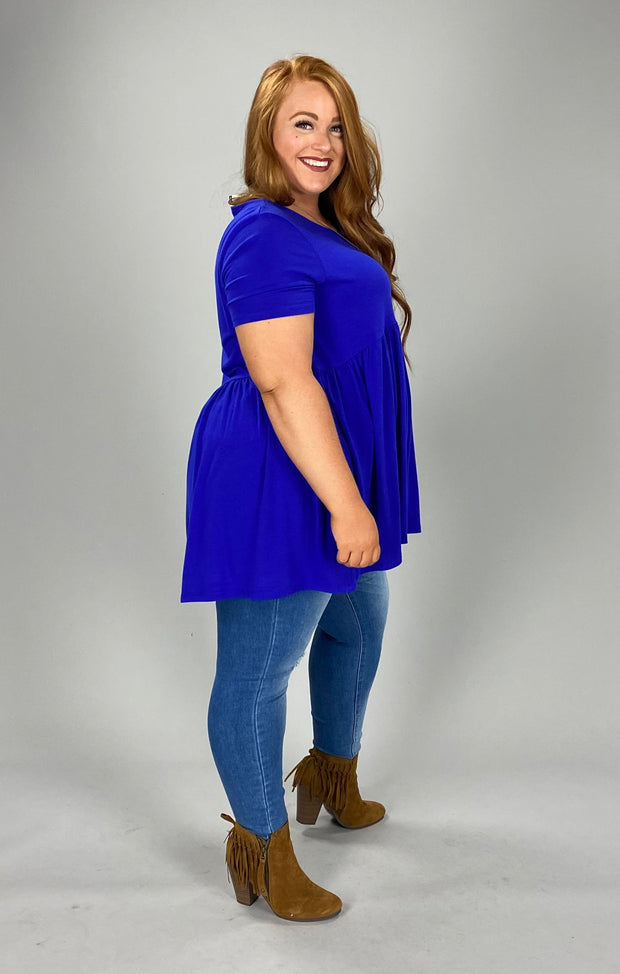 32 SSS-H {Feeling The Love} Bright Blue Babydoll Tunic PLUS SIZE 1X 2X 3X