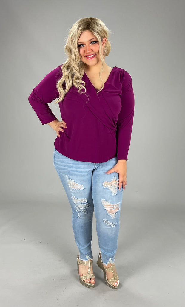 SQ-A  M-109  {Charter Club} Plum Faux-Wrap Top Retail €49.50 PLUS SIZE 2X