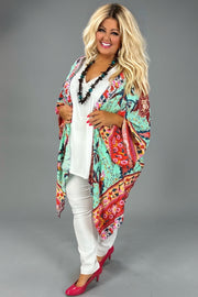 98 OT-O {My Challenge} Umgee Mint Floral Kimono PLUS SIZE XL/1X  1X/2X