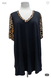 83 CP-C {My Escape Plan} Black/Brown Leopard Print Top EXTENDED PLUS SIZE 3X 4X 5X