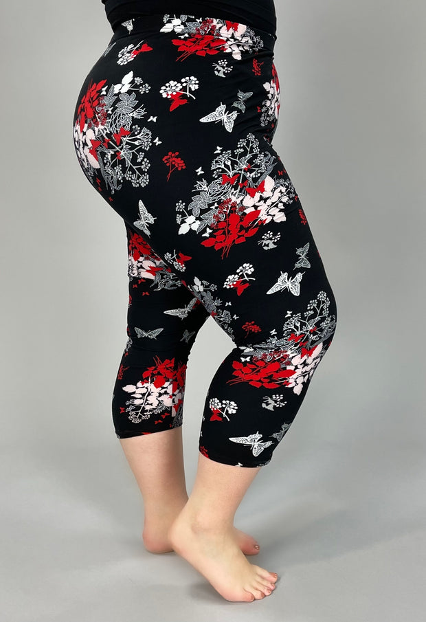 LEG-49 {Remind Me Later} Red/Black Butter Soft Leggings Capri Extended Plus 3X/5X