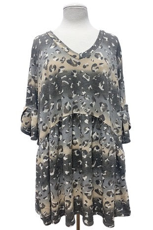 40 PQ-R {Here To Chill} Taupe Leopard Print Babydoll Top EXTENDED PLUS SIZE 3X 4X 5X