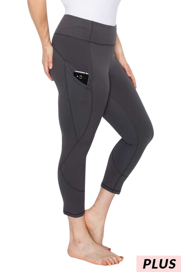 LEG-98   {Crunch Time} Charcoal Yoga Capri Pants PLUS SIZE 1X 2X 3X