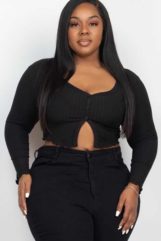 56 SLS-D {Bring Out The Diva} Black Ribbed Cropped Top PLUS SIZE 1X 2X 3X