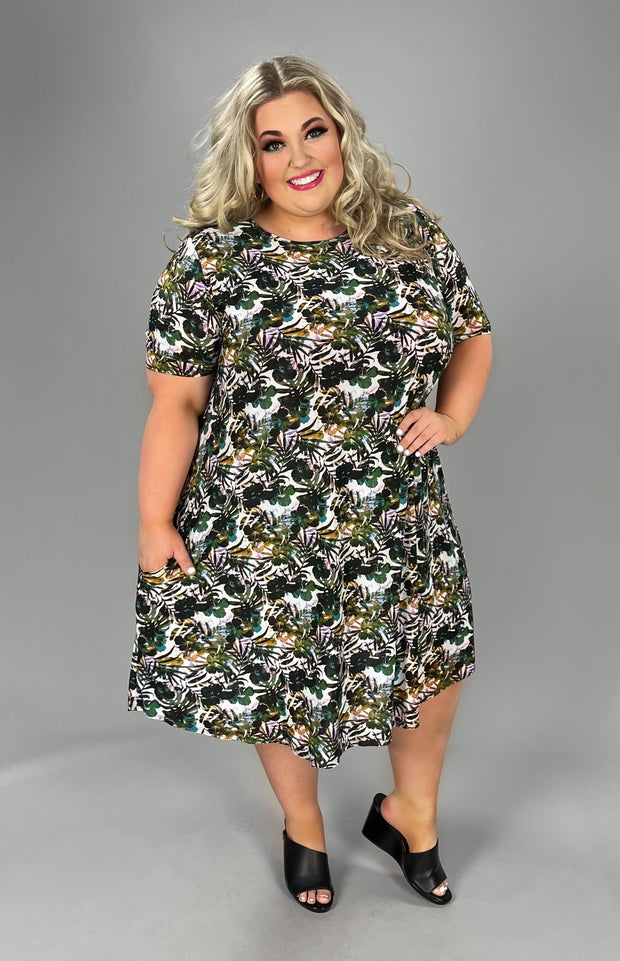85 PSS-B {Match Energies} Multi Color Leaf Print Dress EXTENDED PLUS SIZES 3X 4X 5X