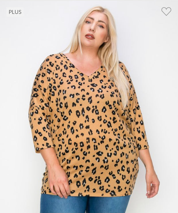53 PQ-C {Final Answer} Sand Taupe Leopard Print Tunic EXTENDED PLUS SIZE 3X 4X 5X