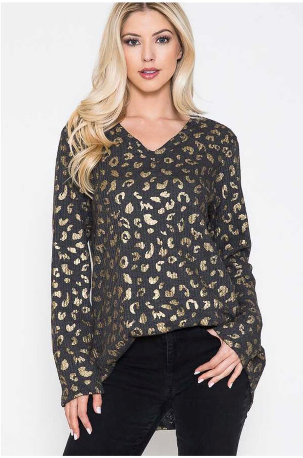 94 PLS-A {For the Soul} Brown/Gold Animal Print Top PLUS SIZE 1X 2X 3X