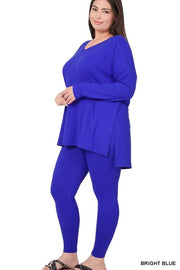 40 SET-E {Finding My Way} Bright Blue Long Sleeve V-Neck Set PLUS SIZE 1X 2X 3X