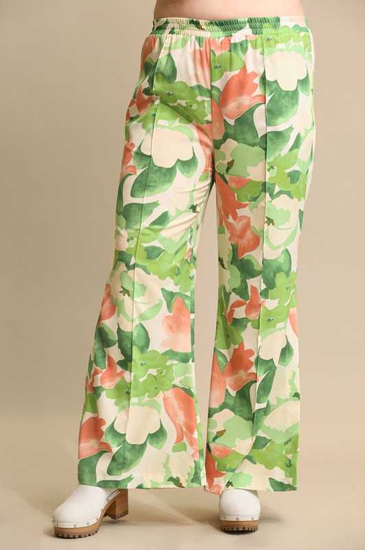 BT-B {Twirl Around} Kelly Green Floral Palazzo Pants SALE!!! PLUS SIZE XL 1X 2X