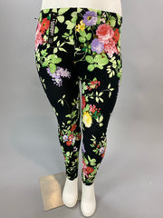 BIN 98  Springtime Floral Black Leggings  Floral Print PLUS SIZE