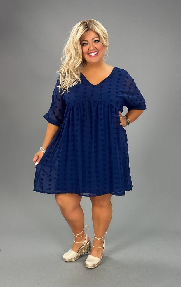 47 SD-A {Always Iconic}  Navy Swiss Dot Lined Dress PLUS SIZE 1X 2X 3X