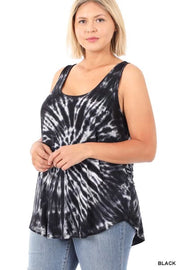 19 SV-V {Take It From Me} Black Tie Dye Sleeveless Top PLUS SIZE 1X 2X 3X