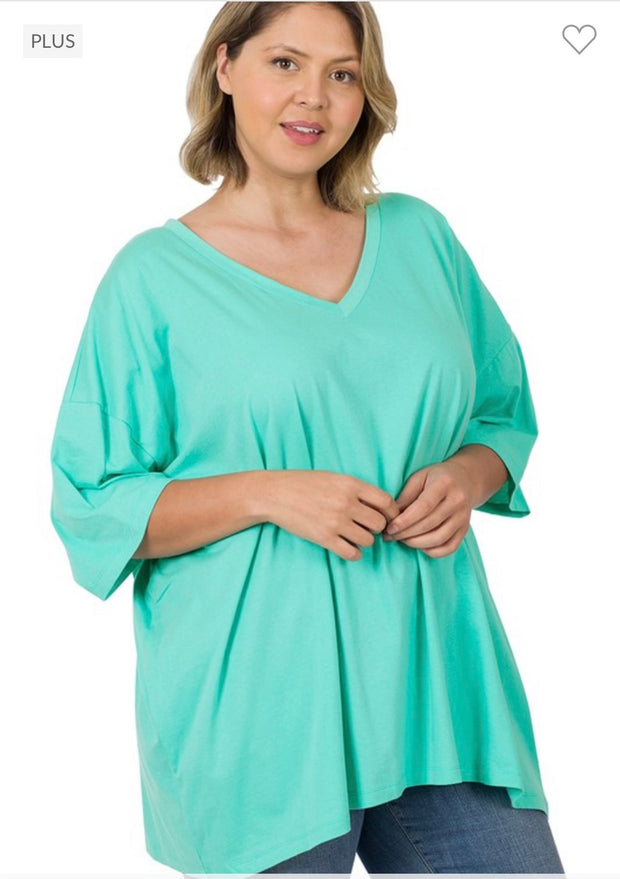 46 SSS-A {Charm Me} Mint Oversized V-Neck Top PLUS SIZE 1X 2X 3X