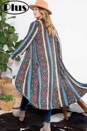 53 OT-U {Realized Fun} Multi-Color Aztec Print Duster PLUS SIZE 1X 2X 3X