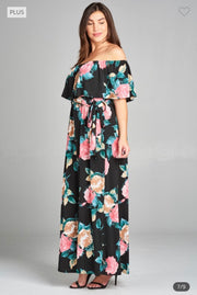 LD-Z& C {Best Shot Ever} Black Floral Ruffle Maxi Dress PLUS SIZE 1X 2X 3X