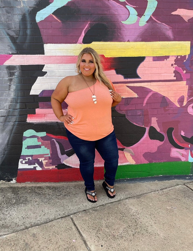 80 OS-D {Hang Loose} Sale! CORAL Tunic W/One Shoulder PLUS SIZE 1X 2X 3X