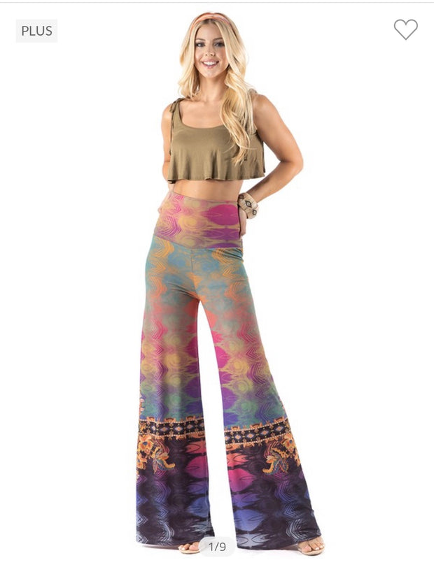 BT-B {Cool Vibes} Multi-Color Palazzo Pants PLUS SIZE 1X 2X 3X