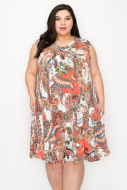 16 SV-E {Clothes That Shine} Orange Paisley Print Dress EXTENDED PLUS SIZE 3X 4X 5X