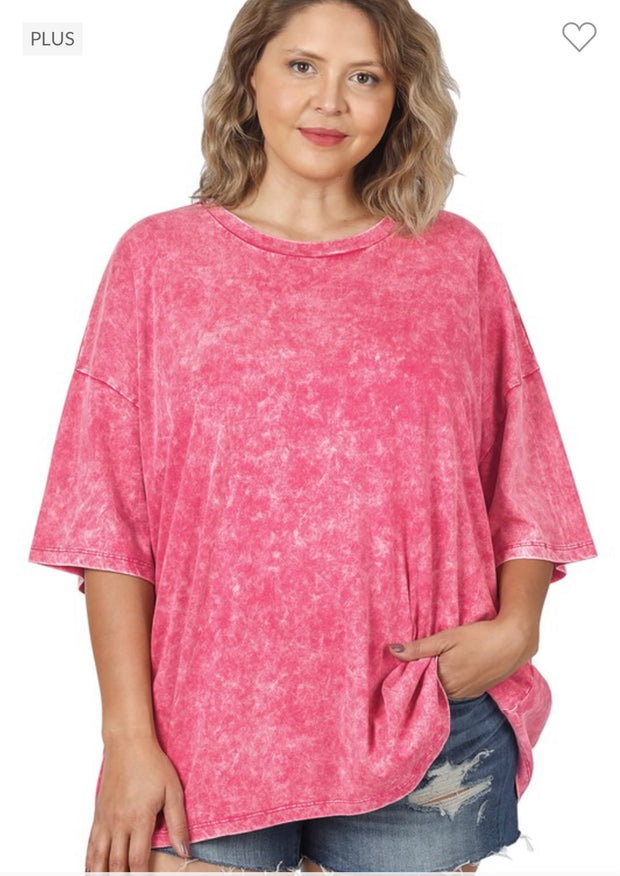 97 SQ-B {Old School Vibes} Rose SALE!! Mineral Wash Top PLUS SIZE 1X/2X  2X/3X