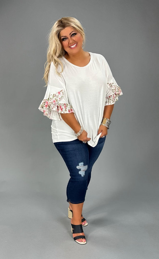 40 CP-B {Another Lifetime} Ivory Top w/Floral Contrast PLUS SIZE 1X 2X 3X