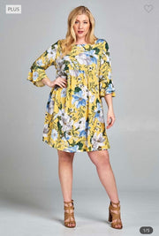 62 PSS-U {Truly Darling} Yellow Floral Open Back Dress PLUS SIZE 1X 2X 3X