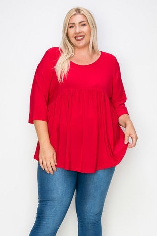 36 SQ-A {City Streets} Red Babydoll Top CURVY BRAND!!!  EXTENDED PLUS SIZE 4X 5X 6X