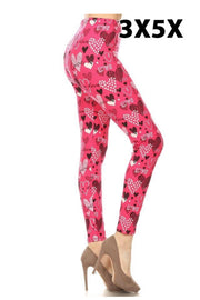 LEG-2  {Heart And Soul} Pink Print Leggings W/Hearts EXTENDED PLUS SIZE 3X/5X