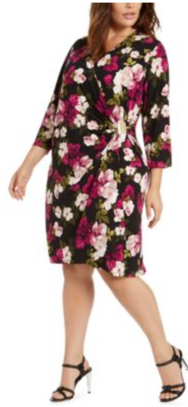 PQ-A  M-109 {Calvin Klein}***SALE*** Black Floral Dress Retail €109.50 PLUS SIZE 1X