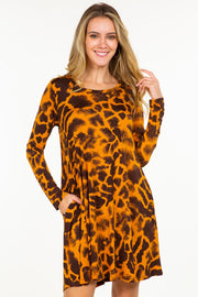 95 PLS-E {Wild Talking} Burnt Orange Print Long Sleeve Dress PLUS SIZE 1X 2X 3X