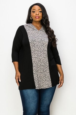 36 HD-Z {Covering Tracks} Black/Grey Leopard Print Hoodie CURVY BRAND!!! EXTENDED PLUS SIZE 4X 5X 6X