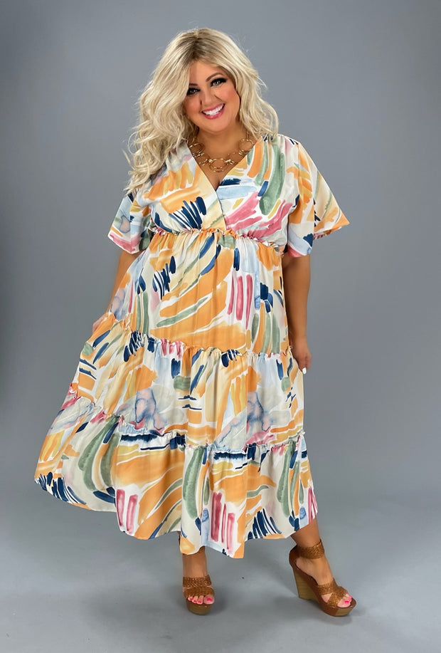 LD-M {Art Inspiration} Umgee SALE!! Tangerine Tiered Midi Dress PLUS SIZE XL 1X 2X