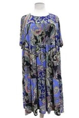 60 PSS {Around The Block} Blue Paisley Tiered Dress EXTENDED PLUS SIZE 3X 4X 5X