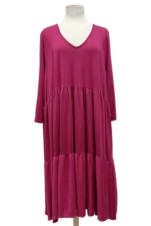 LD-H {Worth It All} Wine V-Neck Tiered Dress EXTENDED PLUS SIZE 3X 4X 5X